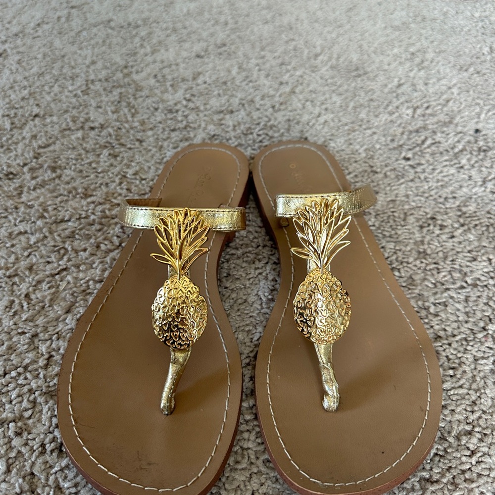 Gold Lilly Pulitzer Pineapple Sandals 7.5